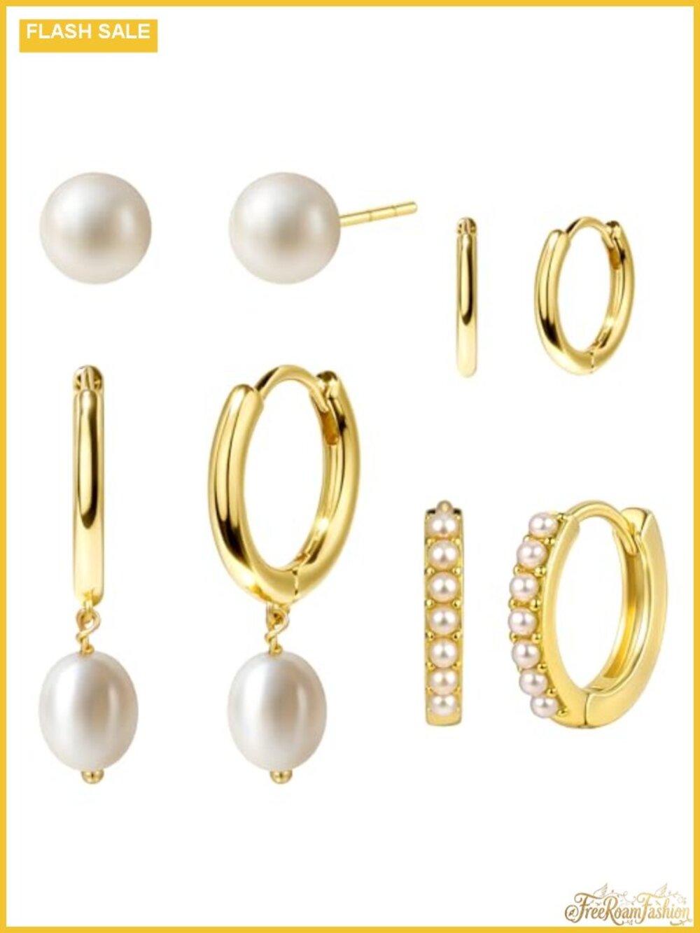 14K Gold Plated Pearl & Huggie Hoop Earring Set Hypoallergenic Cartilage